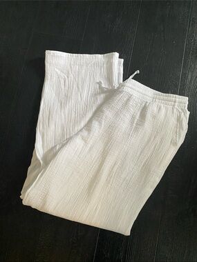 Women’s 1X Cotton lounge‎ Pants White Pockets pull on
